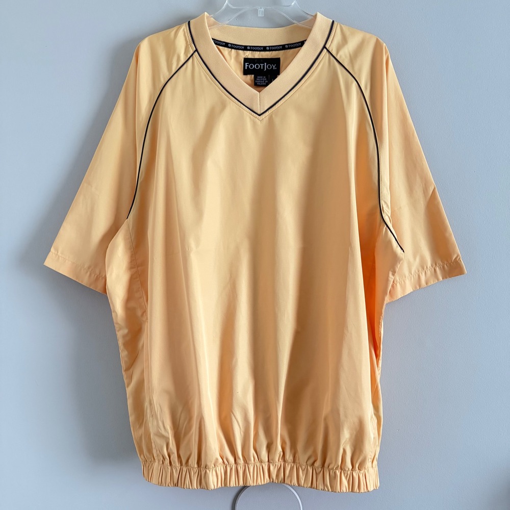 FootJoy Mens Short Sleeve V-Neck Golf Windshirt Yellow Large Pullover FJ